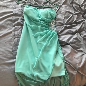 Strapless teal dress
